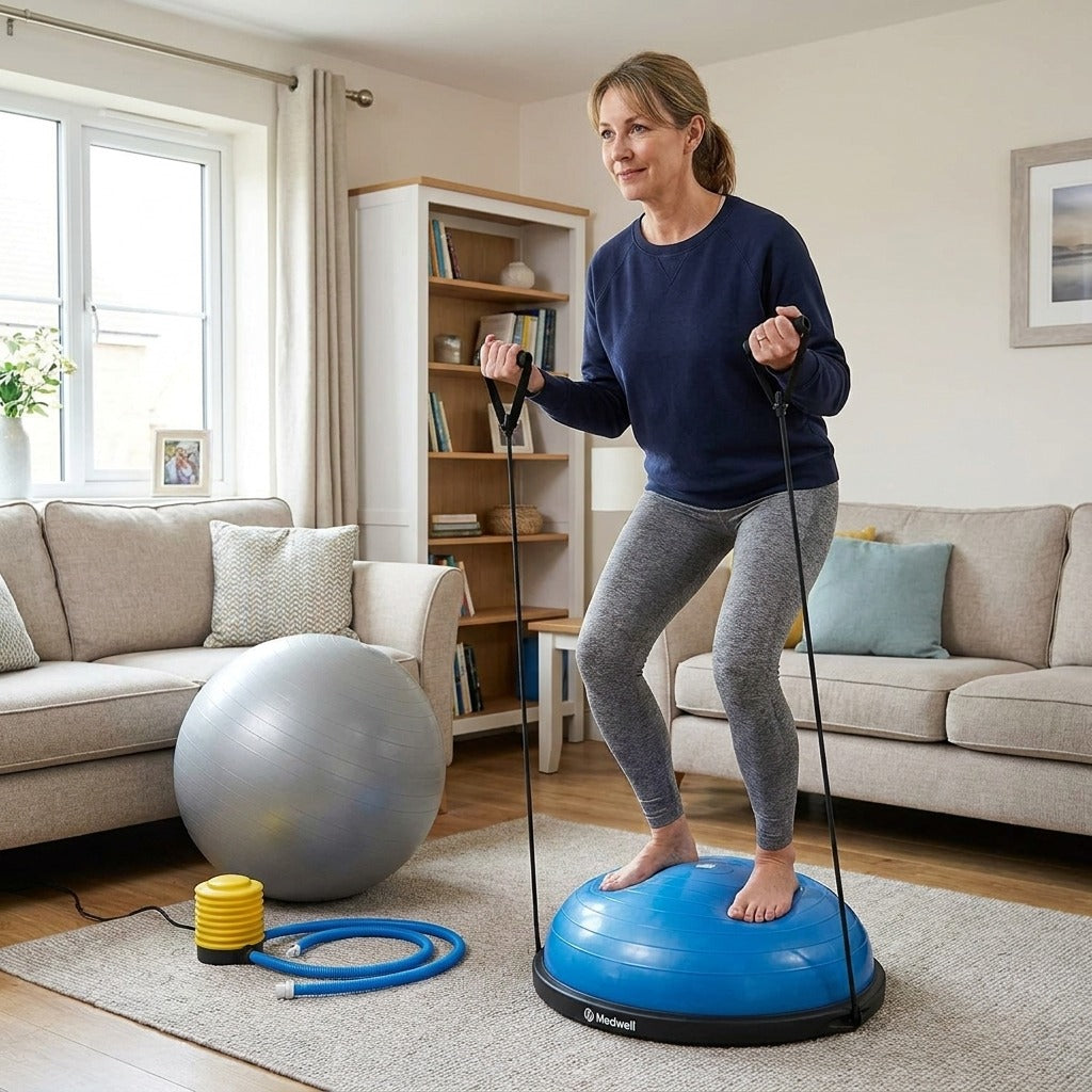Half Exercise Ball Trainer with Bands and Pump - in everyday life