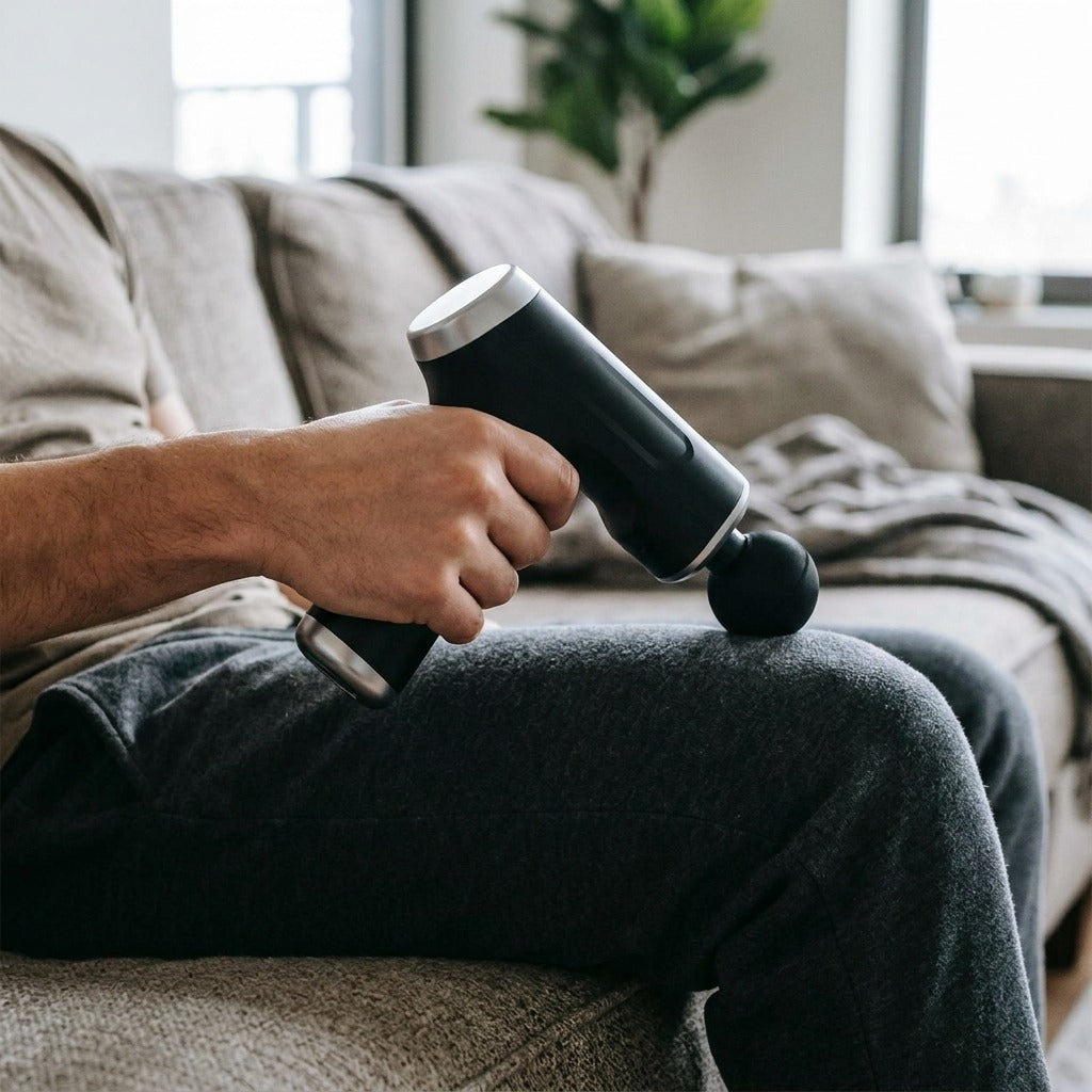 Handheld Electric Massager with 4 Heads - in use