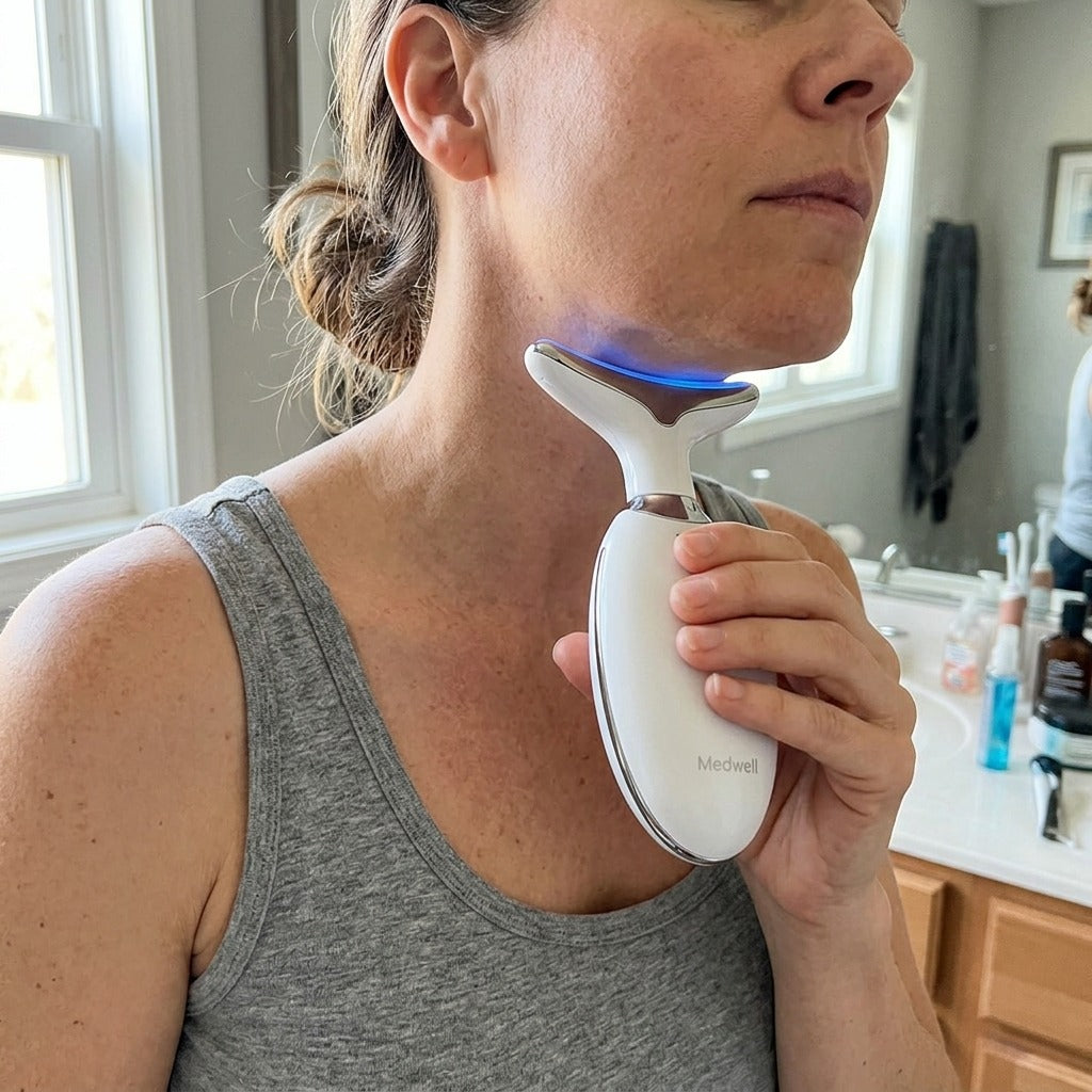 Handheld Neck and Face Vibration Massager - in use