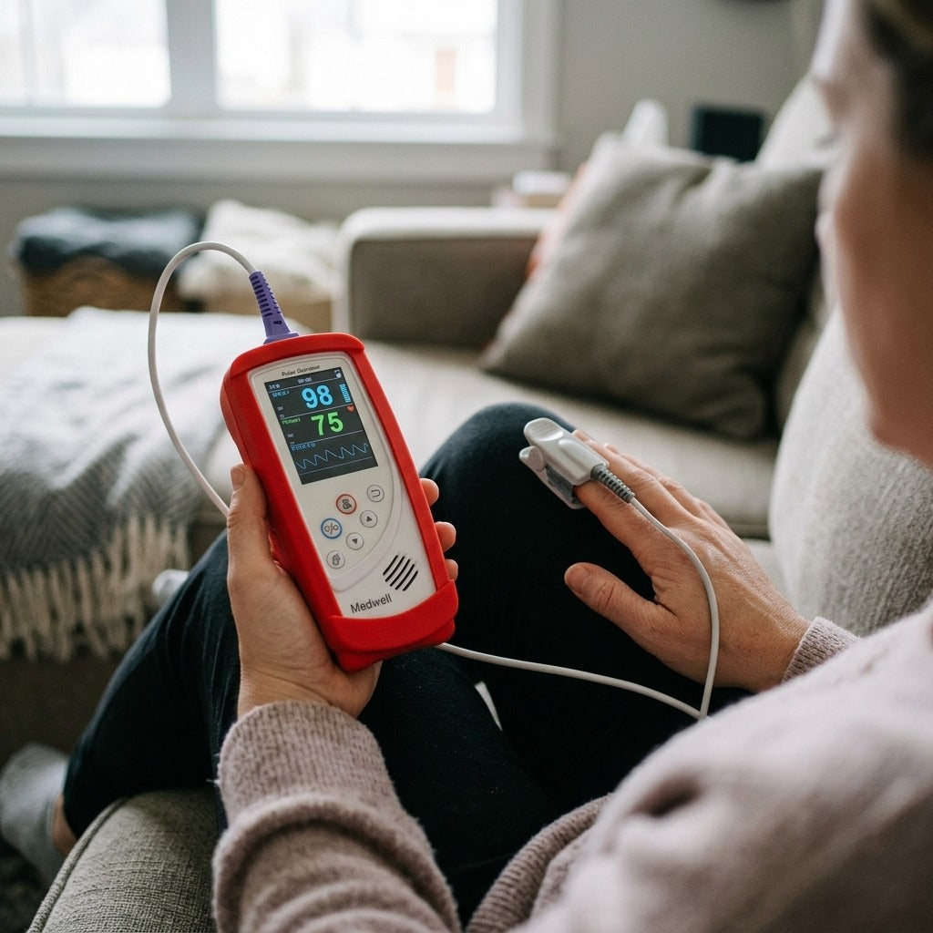 Handheld Pulse Oximeter for SpO2 and Pulse Rate - in use