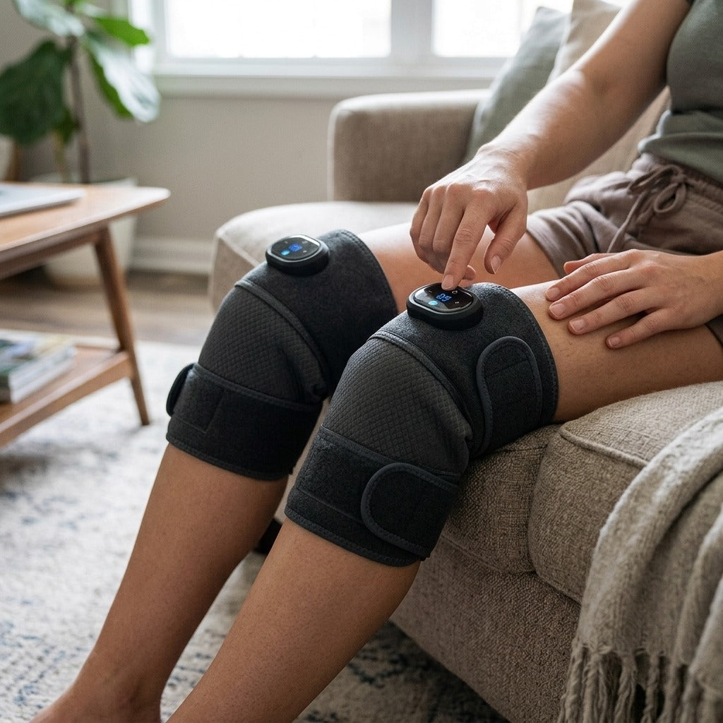 Heated Knee and Joint Massager Wrap - in use