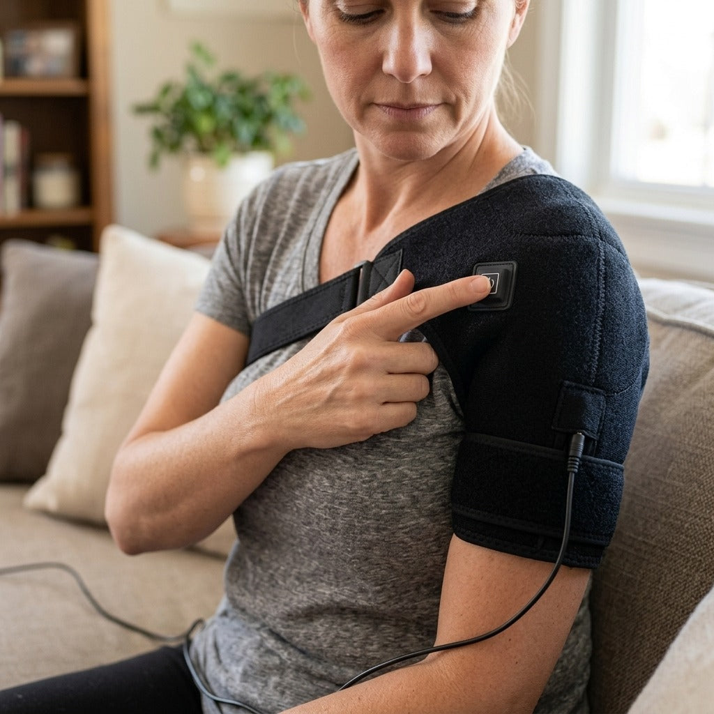 Heated Shoulder Wrap with 3 Heat Levels - in use