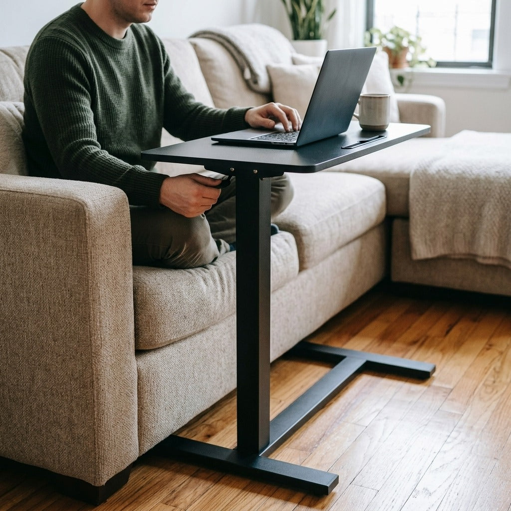 Height-Adjustable Overbed Table with Wheels - in use