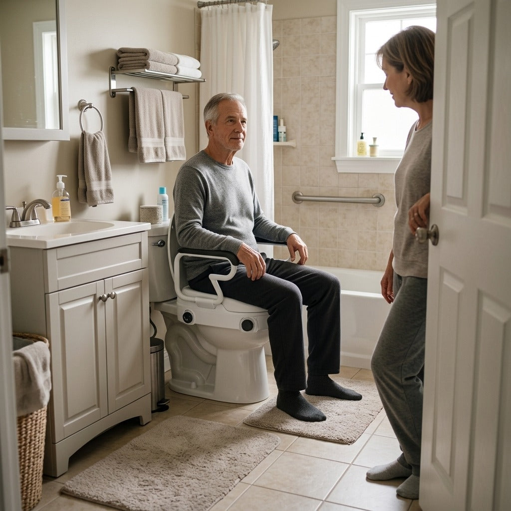 Height-Adjustable Raised Toilet Seat with Armrests - in everyday life