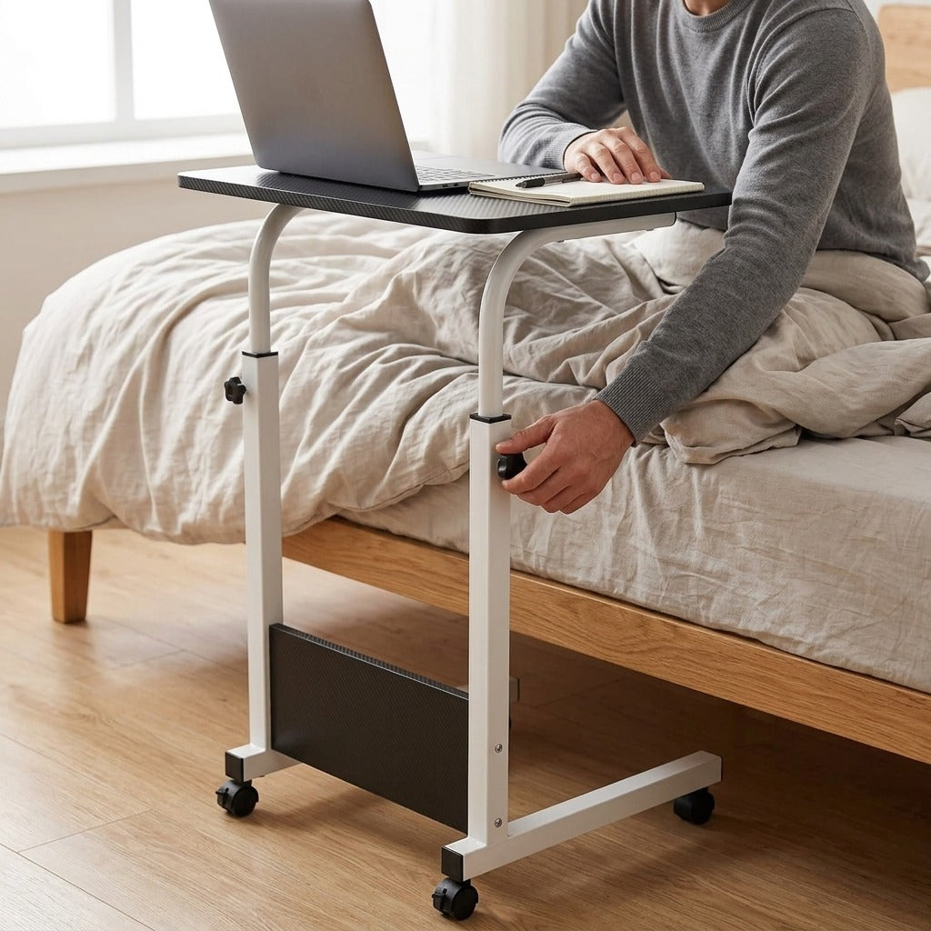 Height-Adjustable Rolling Overbed Table - in use