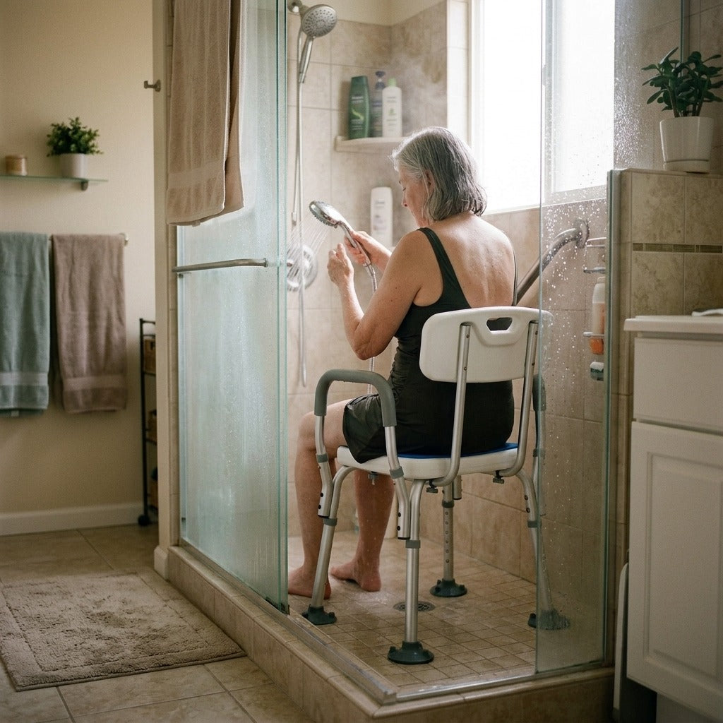 Height-Adjustable Shower Chair with Arms and Back - at home