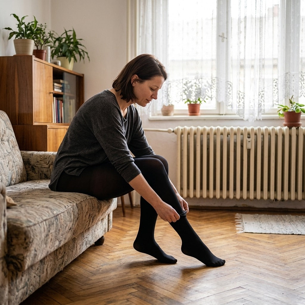 Magas derekú kompressziós harisnyanadrág, 20–30 mmHg - otthon