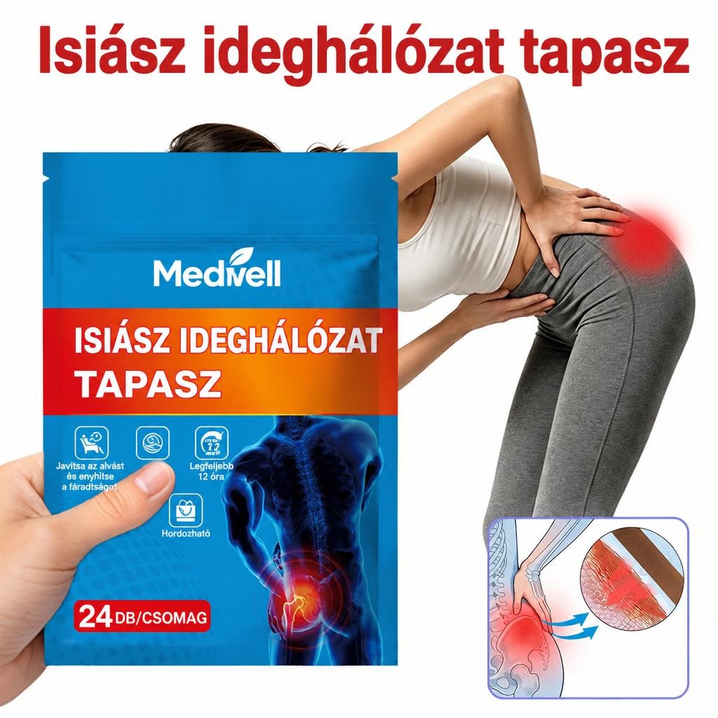 Medwell isiász ideghálózat tapasz csomagolása és használati területe.