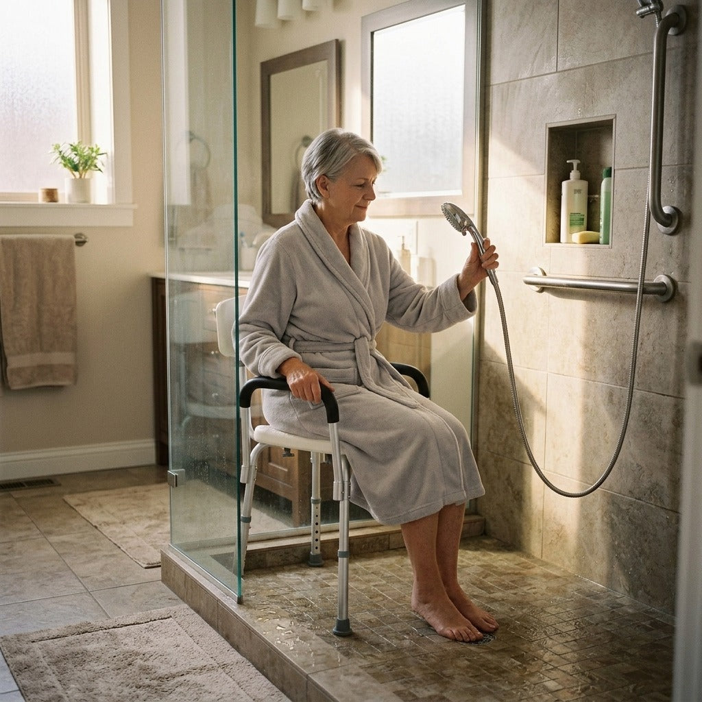 Medwell Adjustable-Height Shower Chair - at home