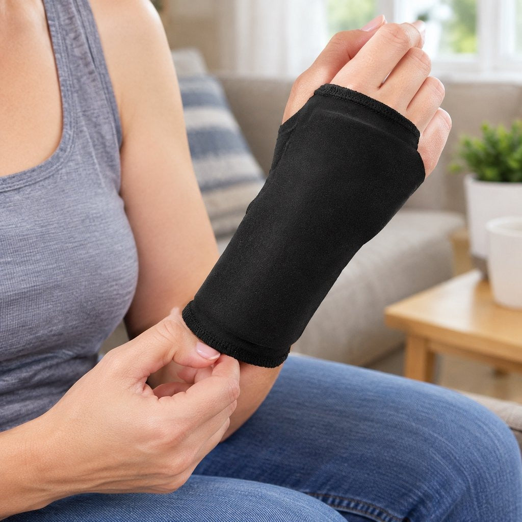 Hot and Cold Gel Wrist Wrap - in use