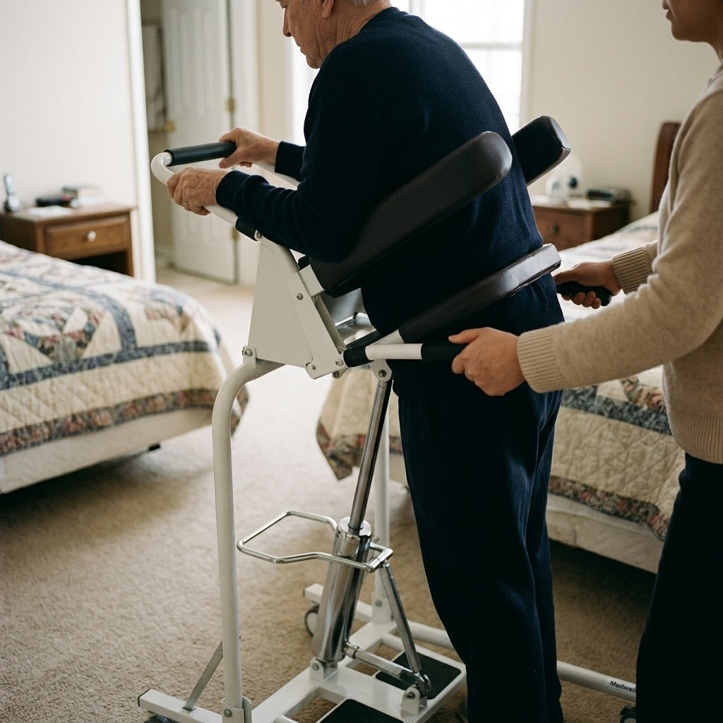 Hydraulic Patient Transfer Lift for Standing Support - in use