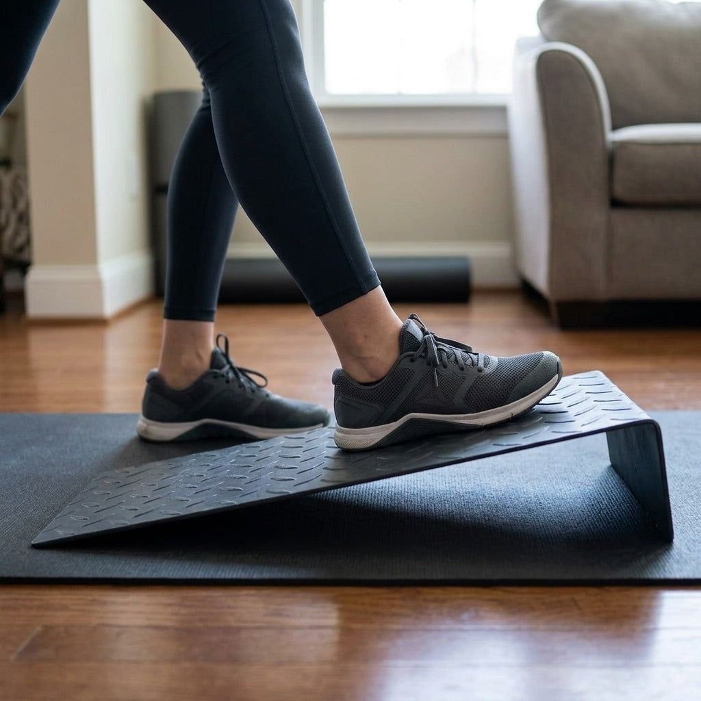 Incline Wedge Board for Calf Stretching - in use