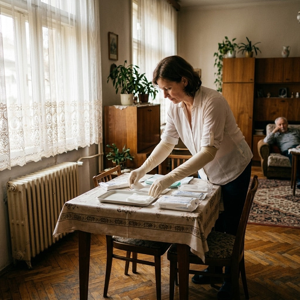 Egyenként csomagolt, könyékig érő gumikesztyű - otthon