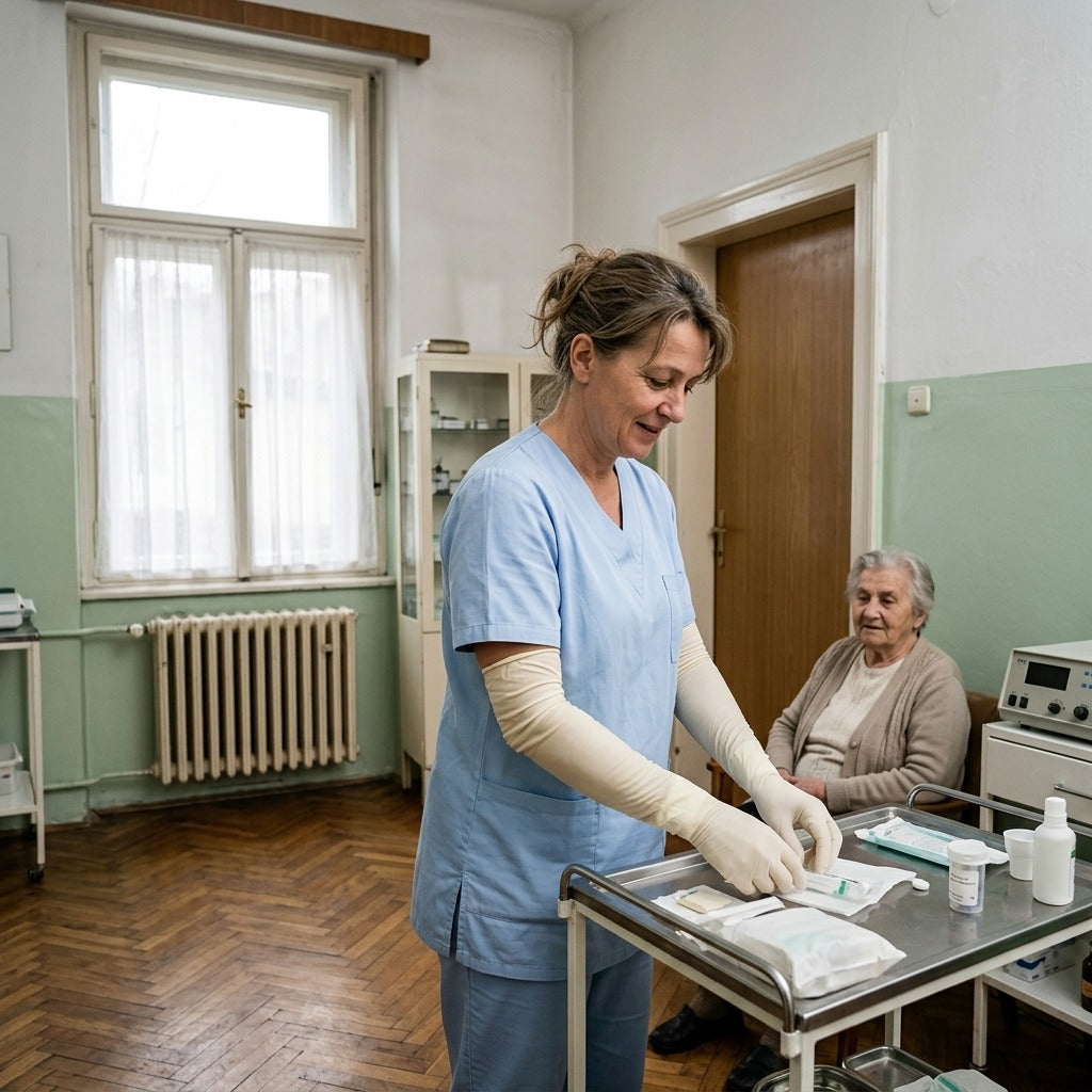 Egyenként csomagolt, könyékig érő gumikesztyű - a mindennapokban