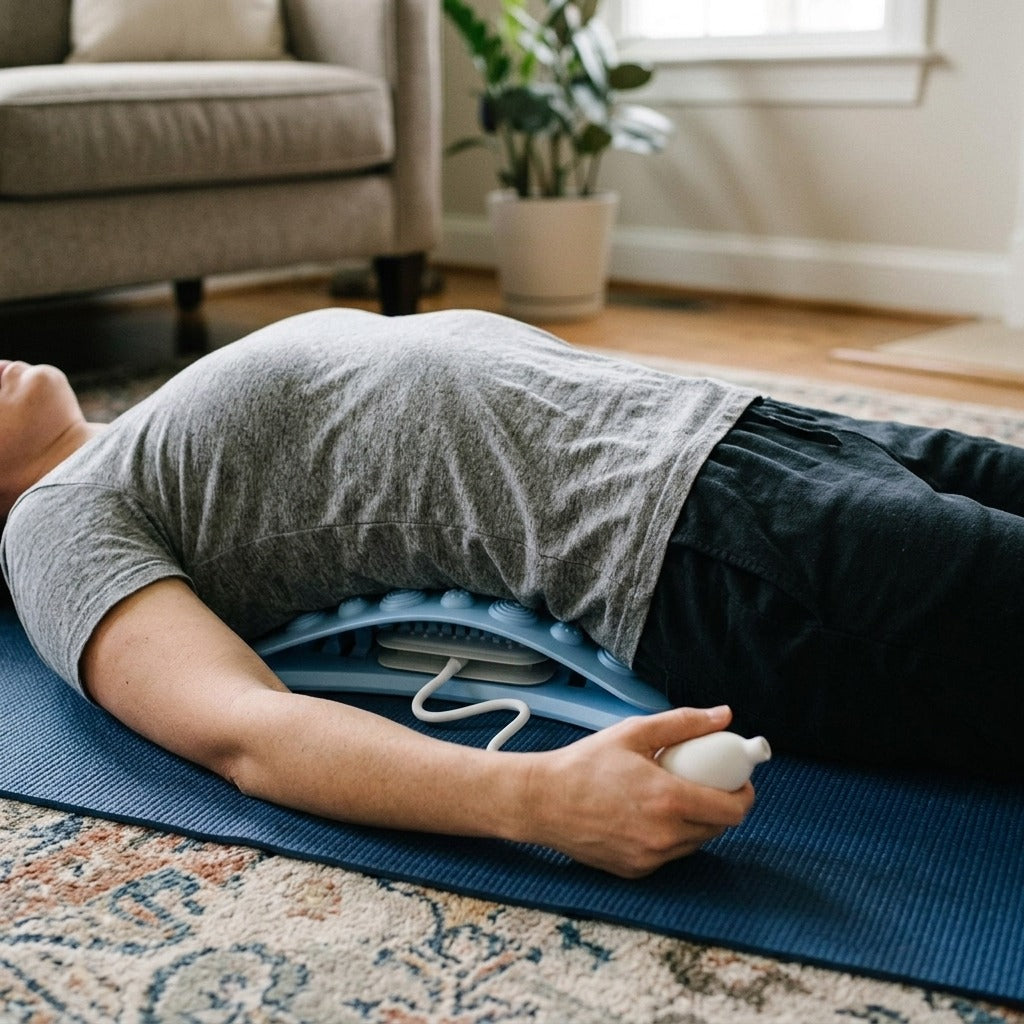 Inflatable Back Stretcher with Air Pump - in use