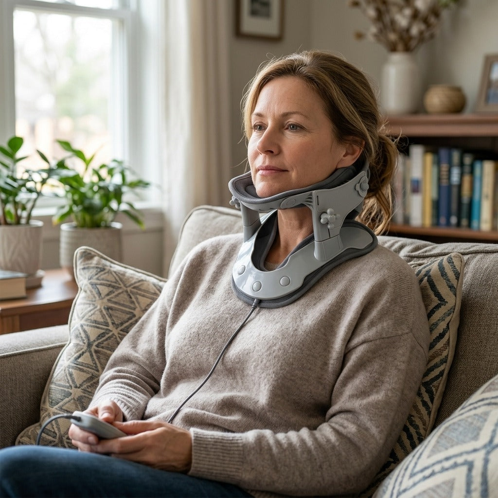 Inflatable Neck Support with Warming and Vibration - in everyday life