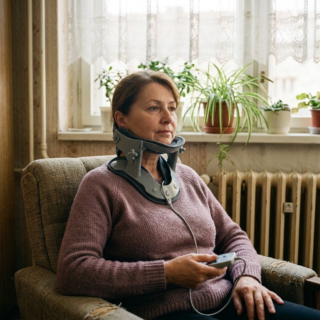 Felfújható nyaktámasz melegítéssel és rezgéssel - használat közben