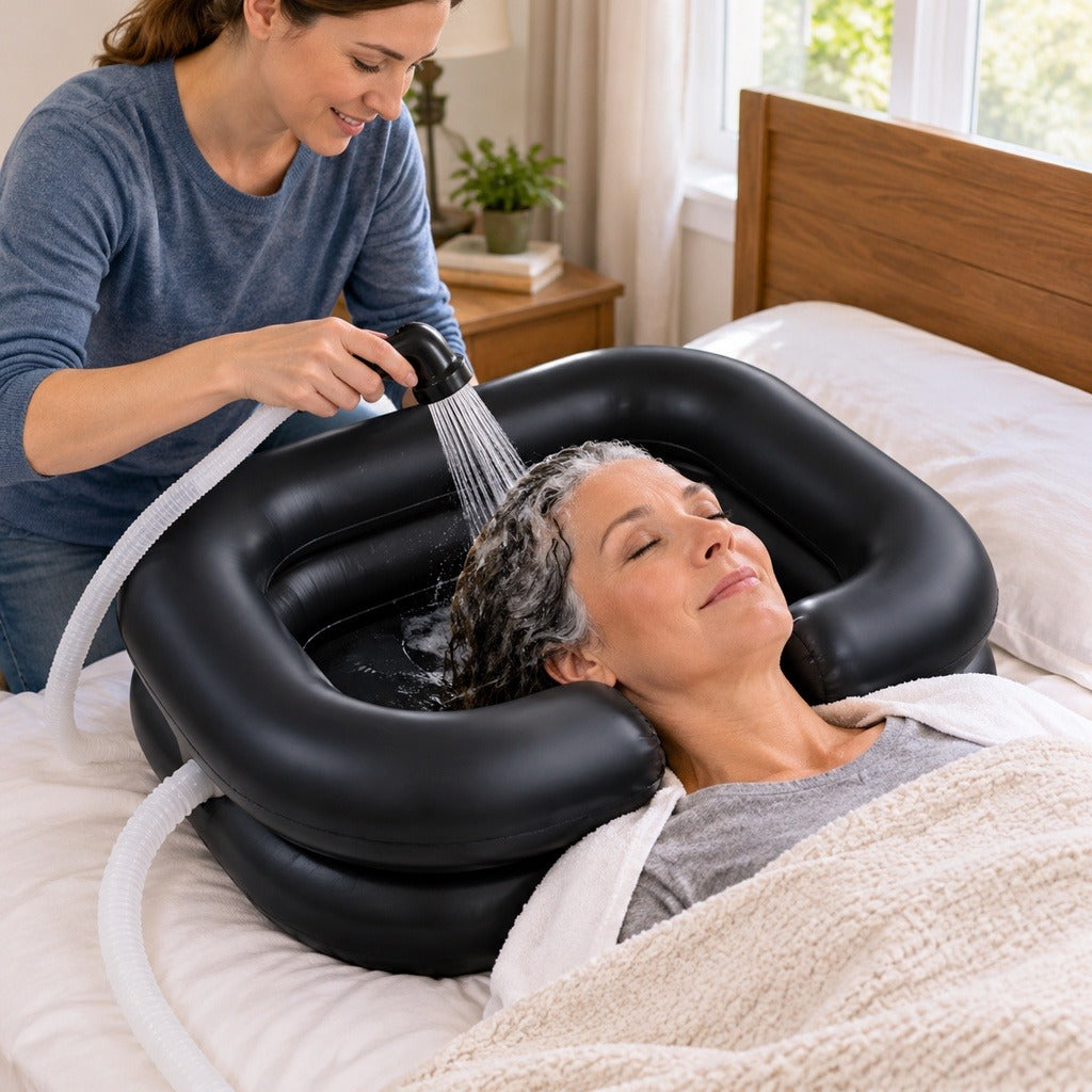 Inflatable Shampoo Basin with Drain Tube - at home