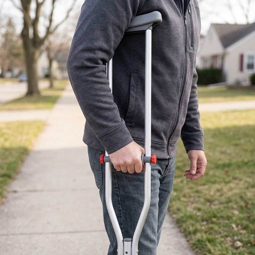 Medwell Foldable Underarm Crutch - in use