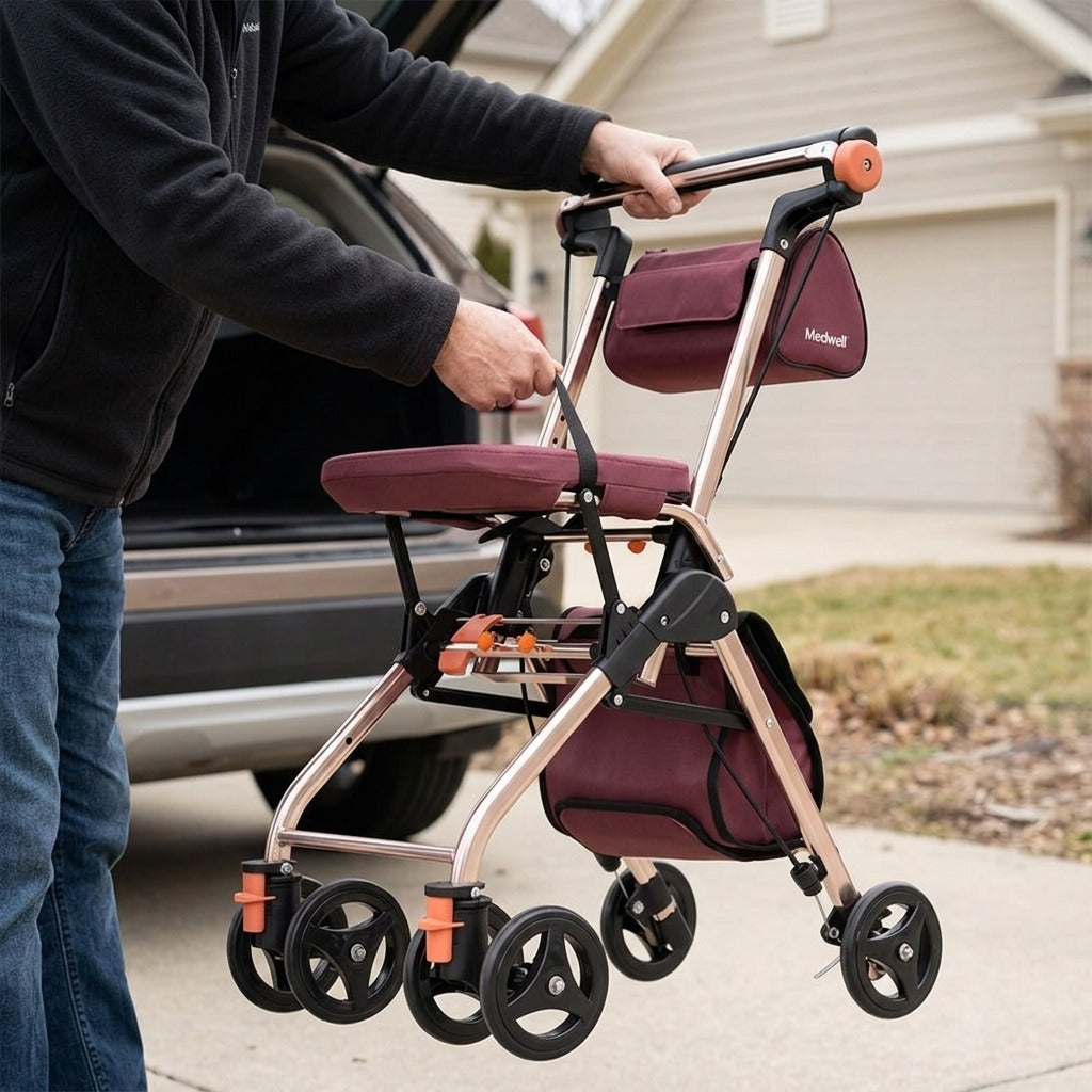Medwell Ultralight Foldable Rollator - in use