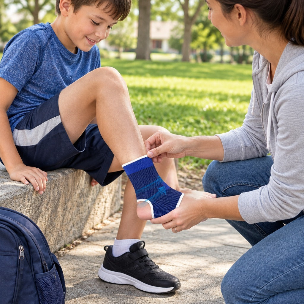 Kids Ankle Compression Sleeves - in use