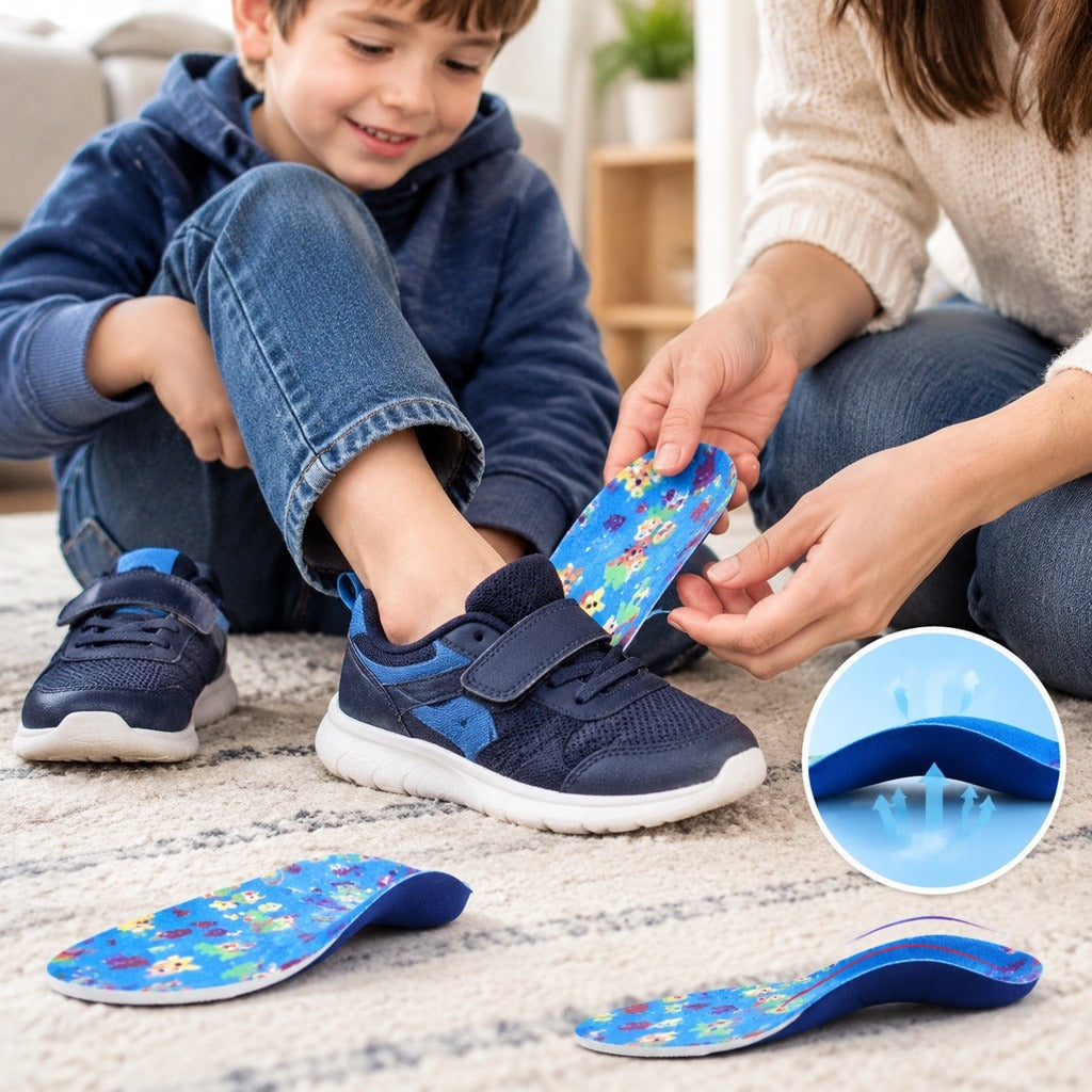 Kids Arch Support Insoles with Animal Prints - in use