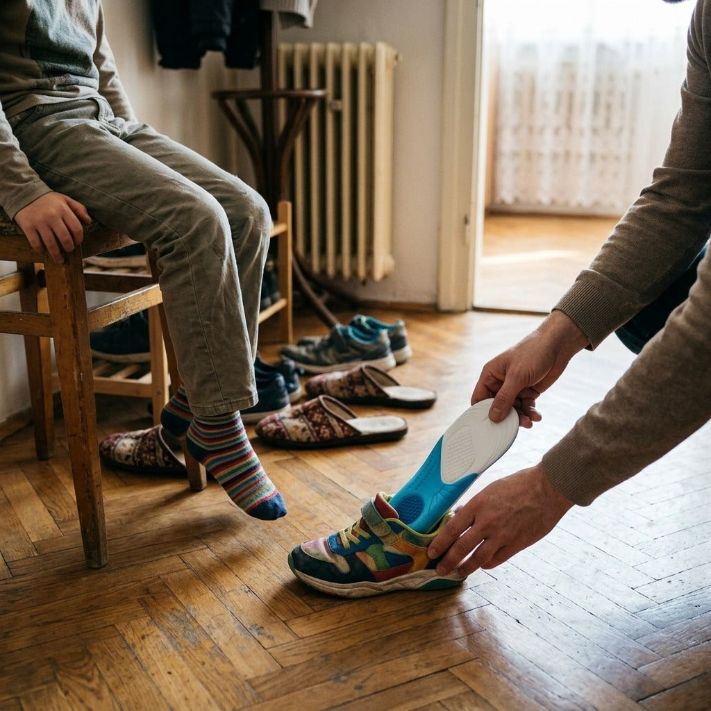 Gyerek memóriahabos talpbetét boltozattámasszal - használat közben