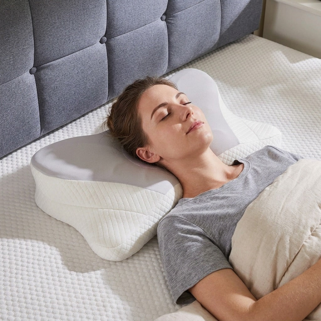 King Size Memory Foam Neck Pillow with Washable Cover - in use