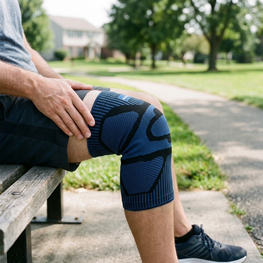 Knee Brace Support with Side Stabilizers - in use