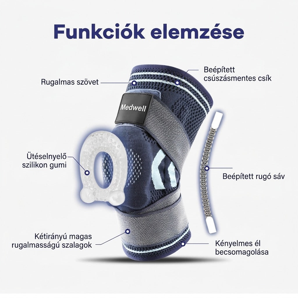 Térdrészbetét funkciók részletezése rugalmas szövettel