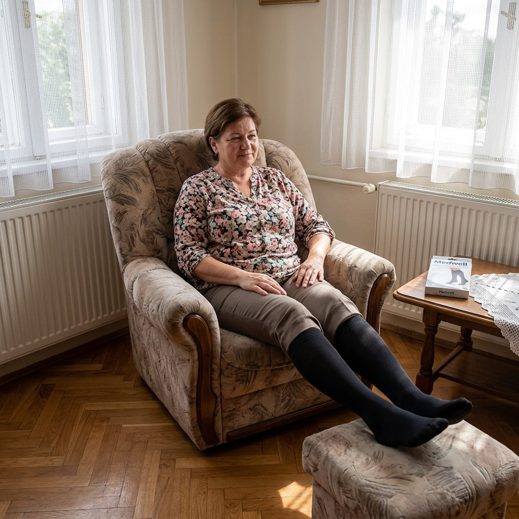 Térdig érő, zárt orrú kompressziós zokni, 23–32 mmHg - a mindennapokban