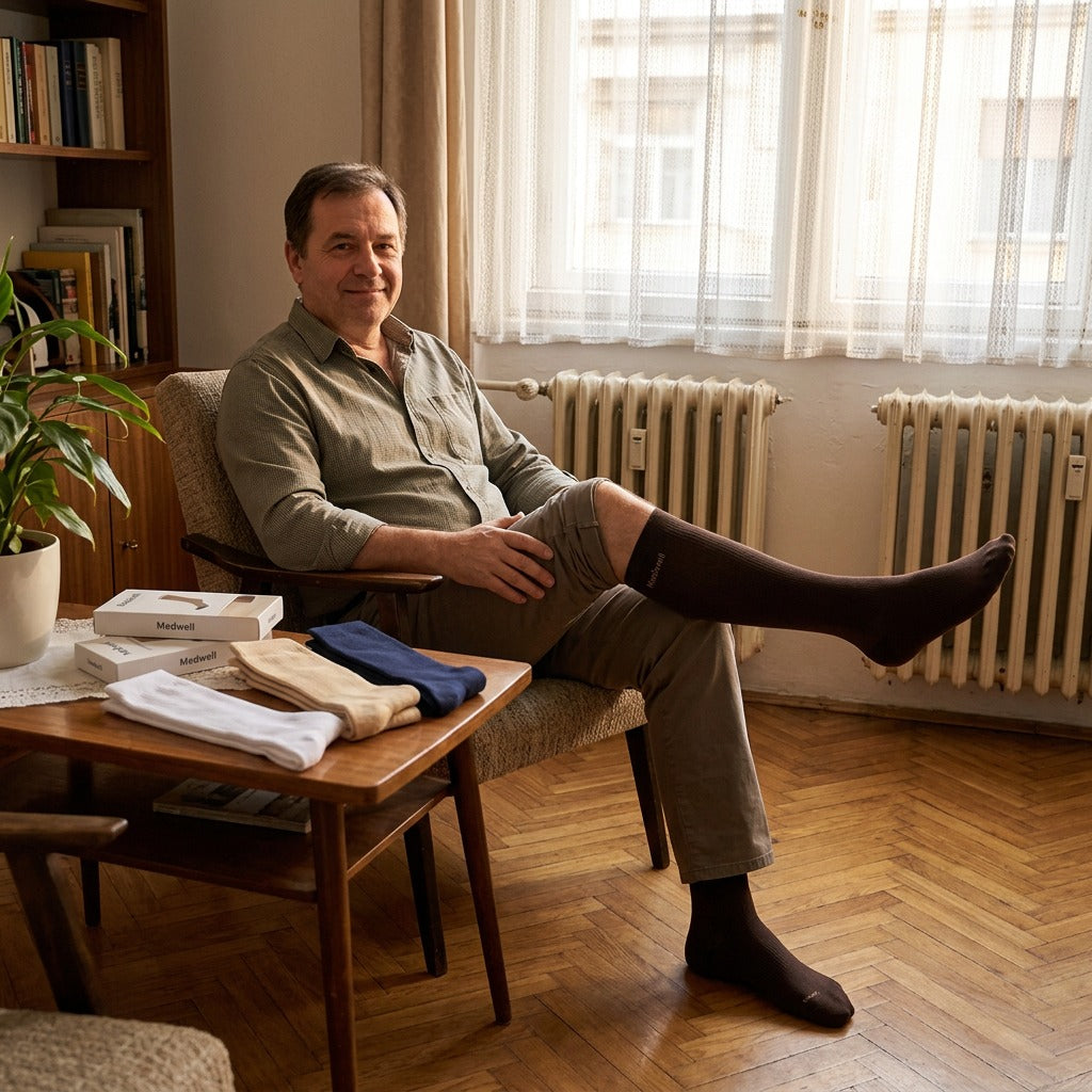 Térdig érő kompressziós zokni 20–30 mmHg - otthon