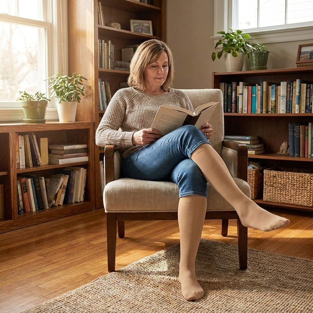 Knee-High Compression Socks, 20–30 mmHg - at home