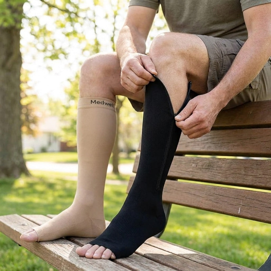 Knee-High Compression Socks for Hiking and Running - in use