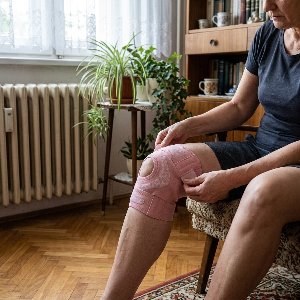 Kötött térdszorító sportoláshoz - használat közben