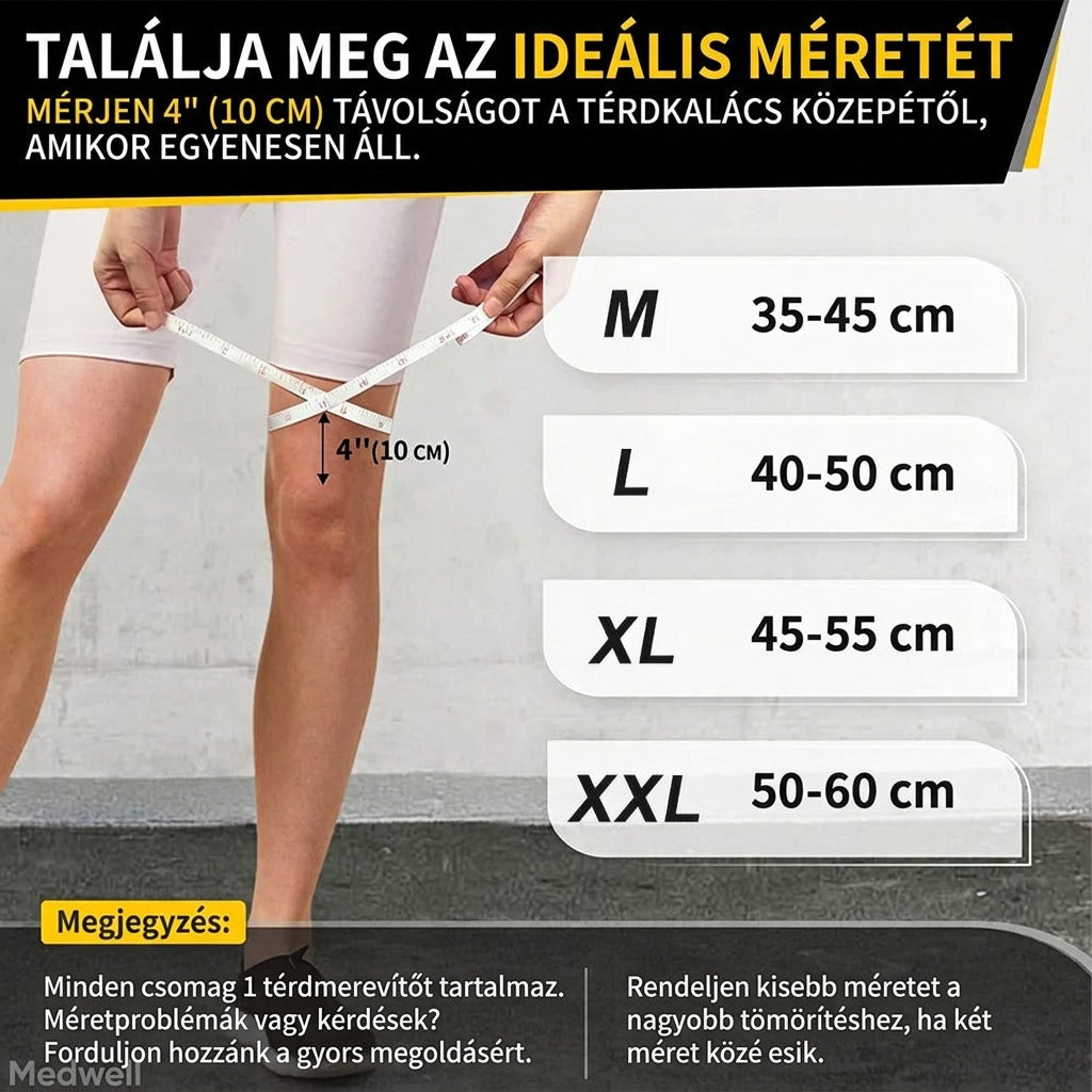 Térdrészbetét méretmeghatározó útmutató négy kategóriával