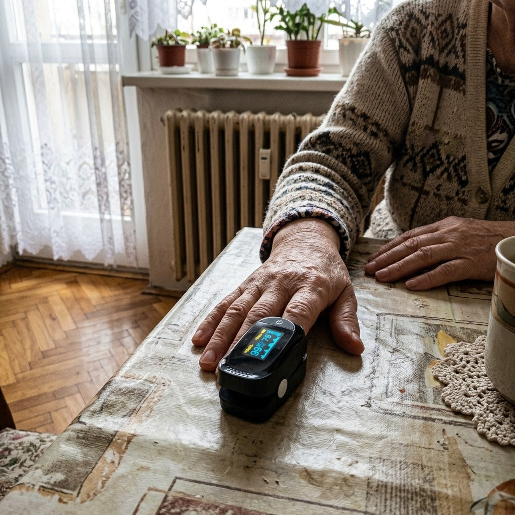 Medwell ujjbegyes pulzoximéter OLED kijelzővel - használat közben