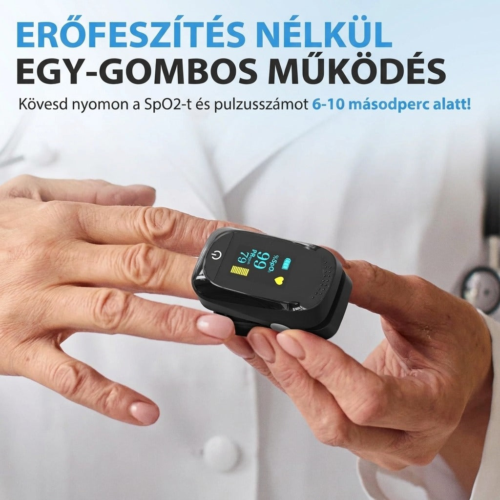 Erőfeszítés nélkül egy-gombos működés SpO2 mérés 6-10 másodperc