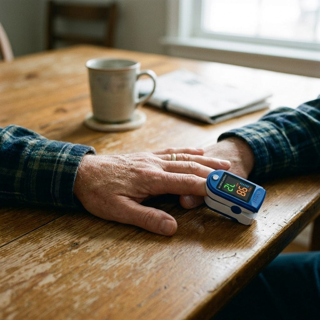 Large Display Fingertip Pulse Oximeter, SpO2 and Heart Rate - in use