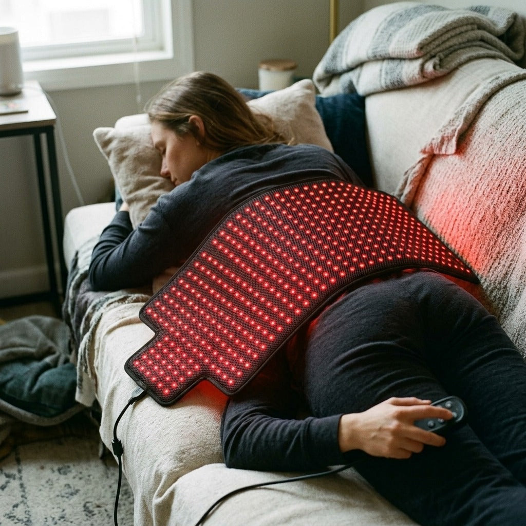 Large Red Light Therapy Pad with 420 LEDs - in use
