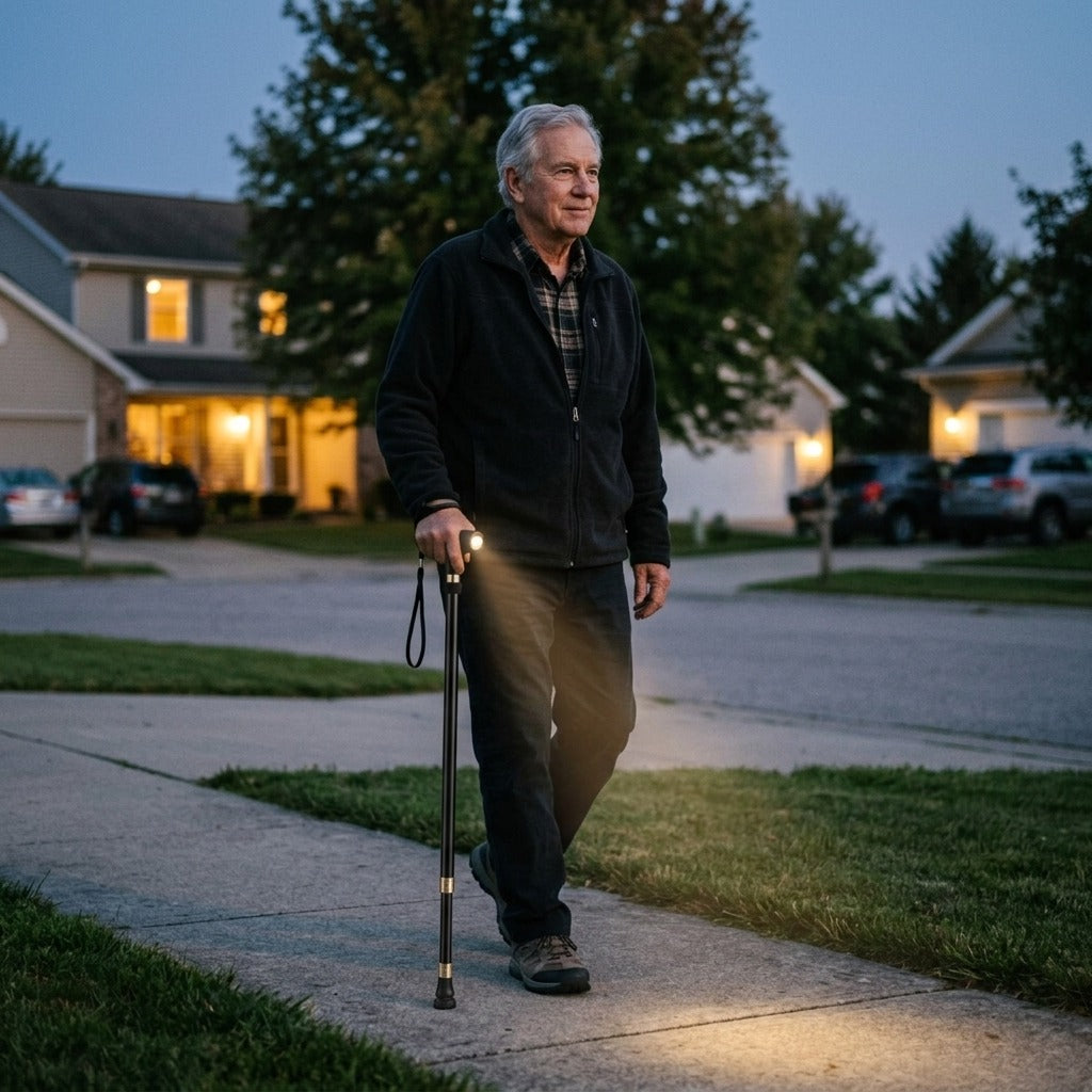 LED Light Walking Stick, Adjustable Aluminum with Non-Slip Base - in everyday life