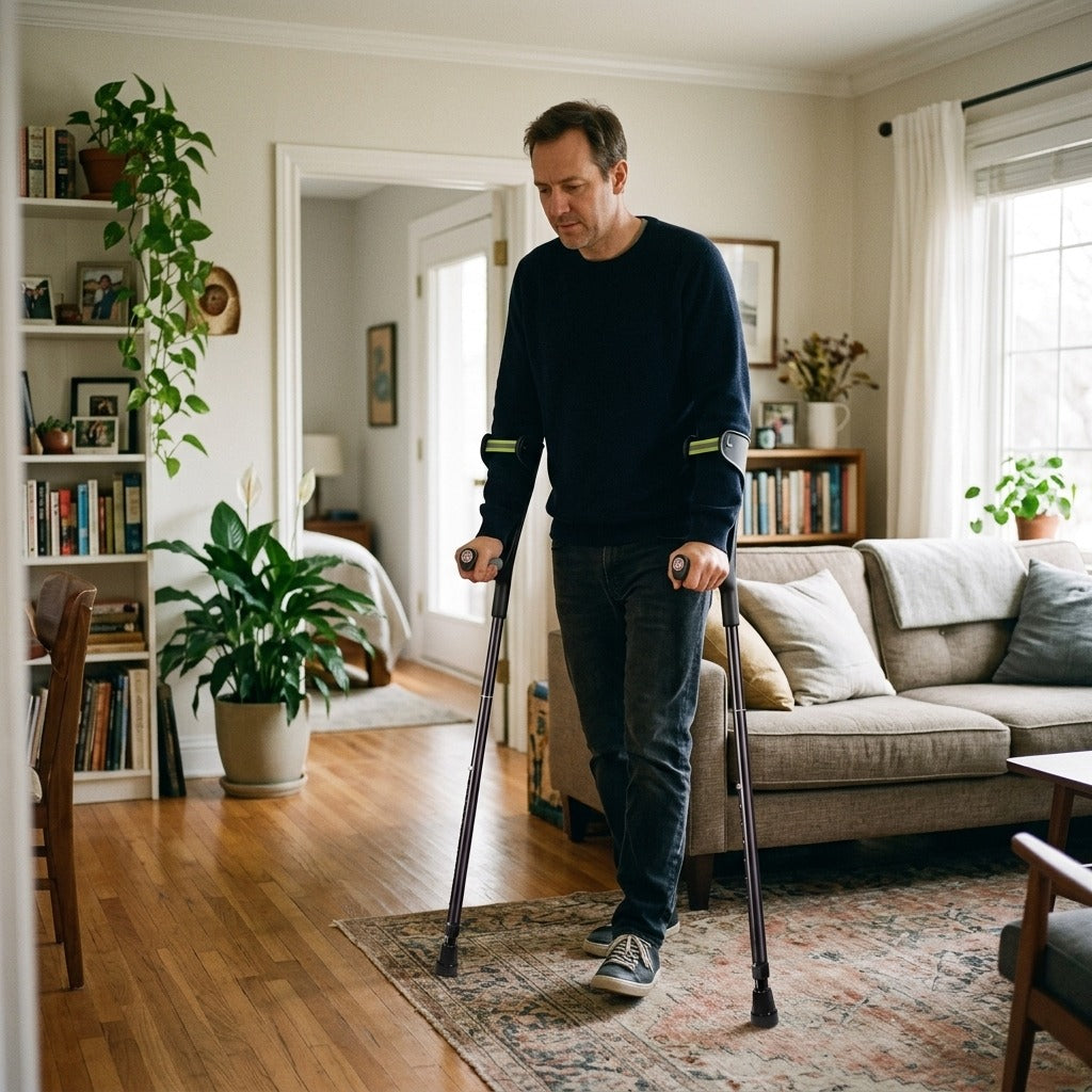 Medwell Foldable Forearm Crutches, Adjustable Aluminum, Lightweight - at home