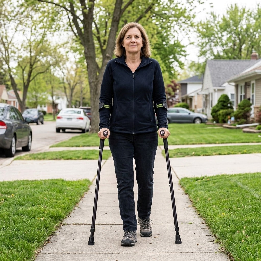 Medwell Foldable Forearm Crutches, Adjustable Aluminum, Lightweight - in everyday life