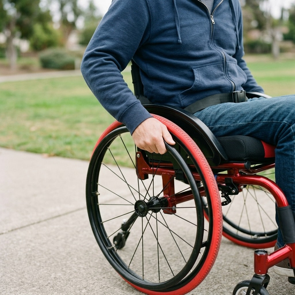Lightweight Foldable Aluminum Manual Wheelchair, 150 kg Capacity - in use