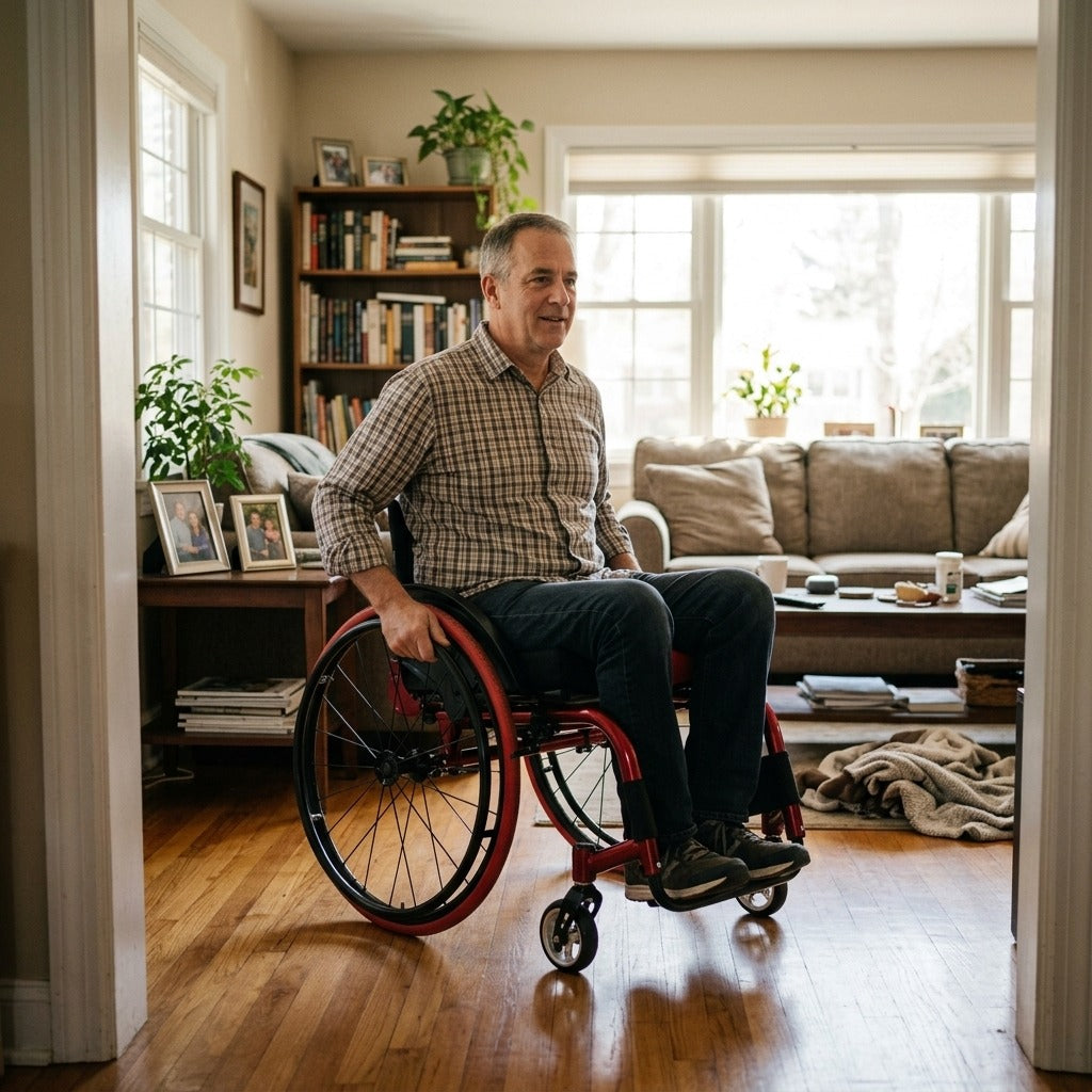Lightweight Foldable Aluminum Manual Wheelchair, 150 kg Capacity - at home