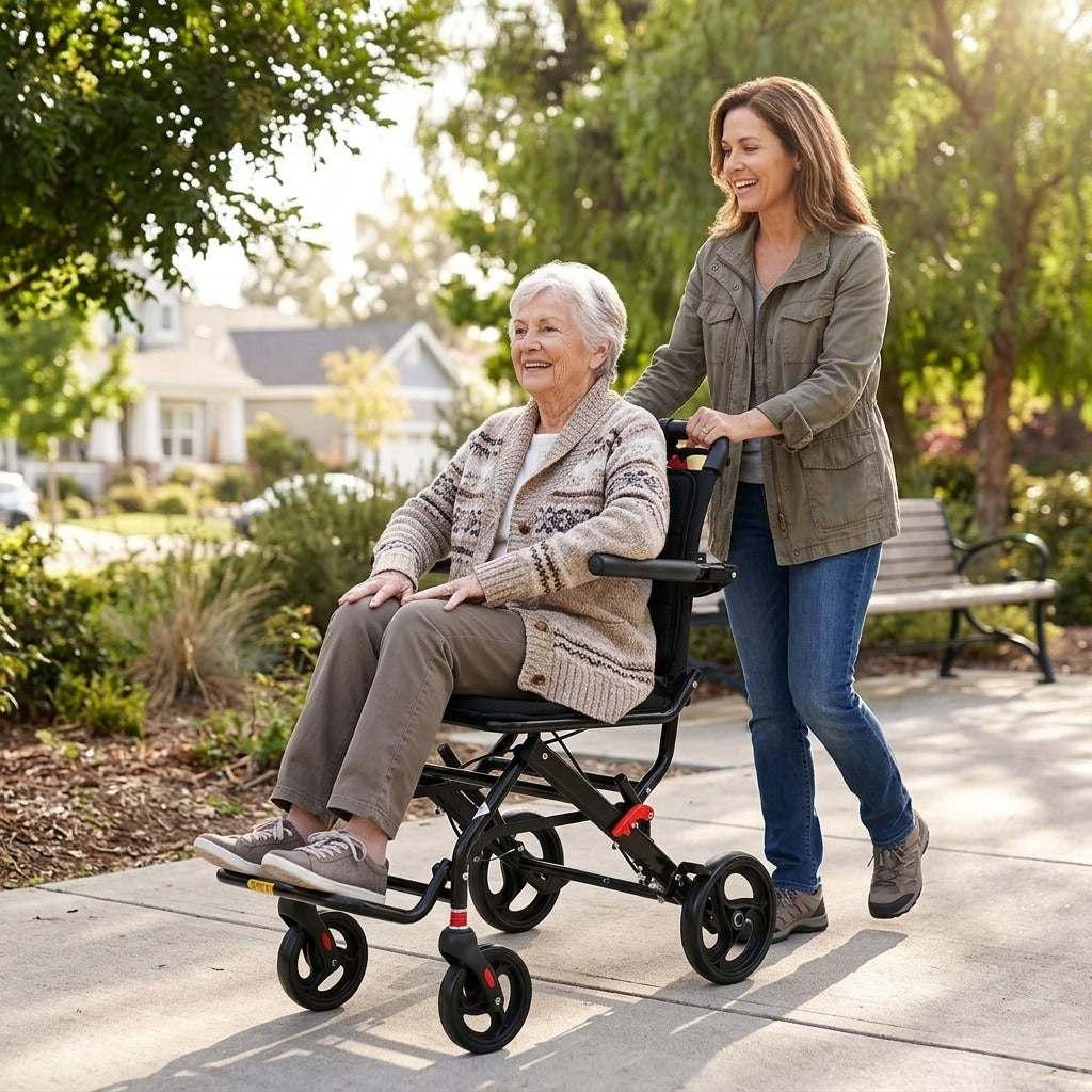 Lightweight Foldable Transport Wheelchair for Adults - in everyday life