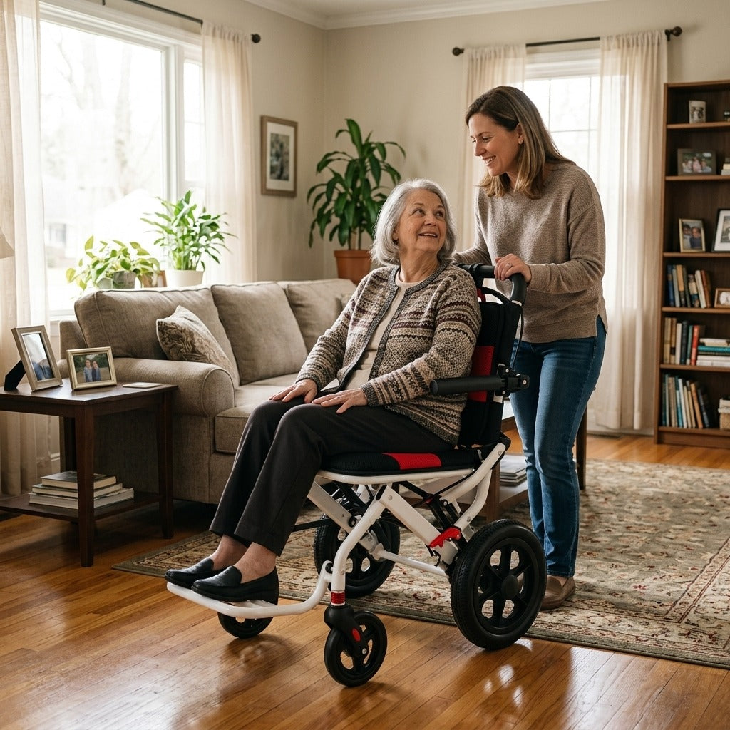 Lightweight Foldable Wheelchair for Adults, Compact, 220 lb Capacity - at home