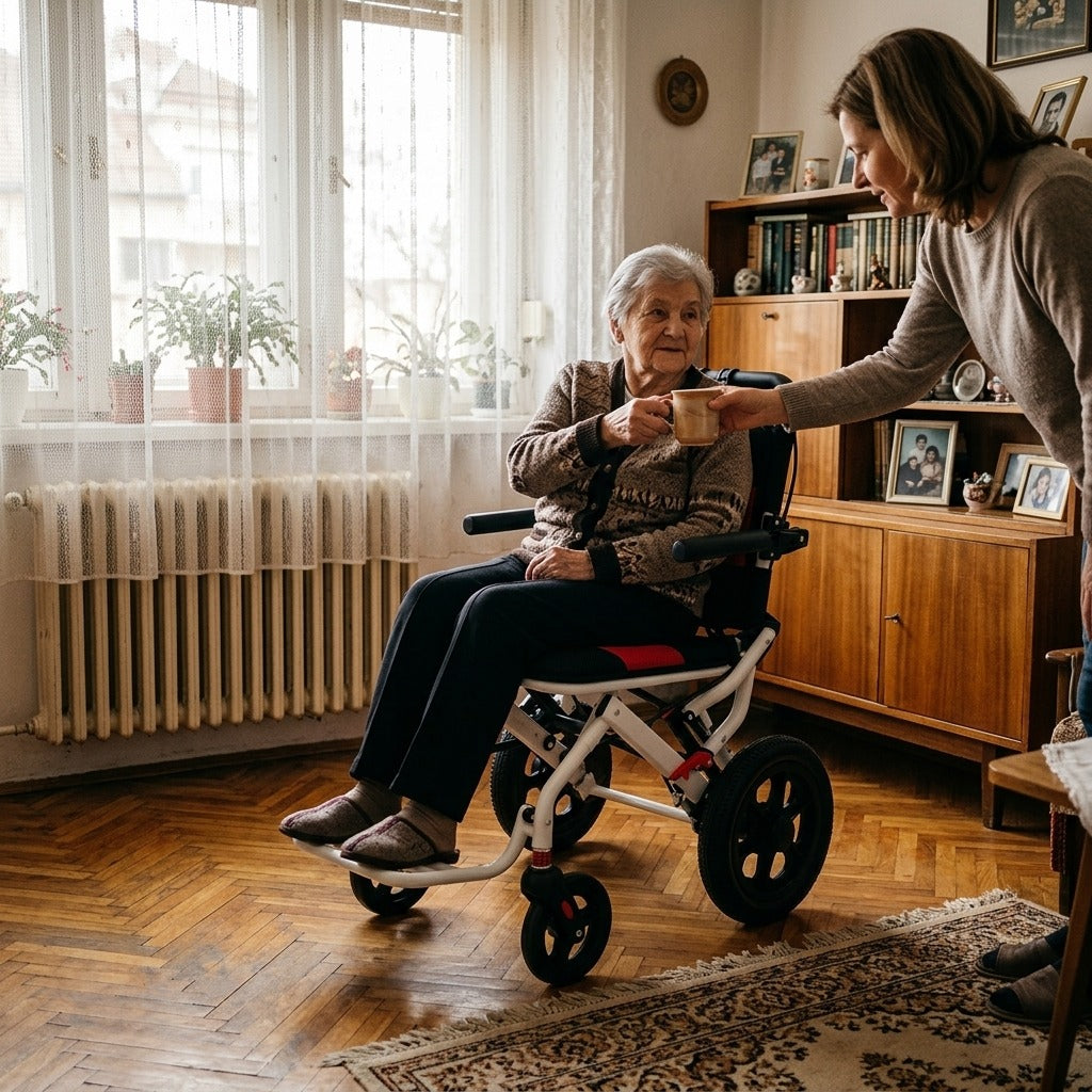 Könnyű, összecsukható kerekesszék felnőtteknek, kompakt, 220 lb teherbírás - otthon