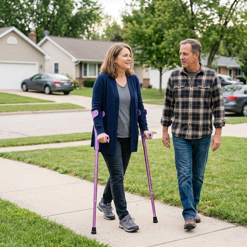 Lightweight Folding Forearm Crutch for Adults - in everyday life