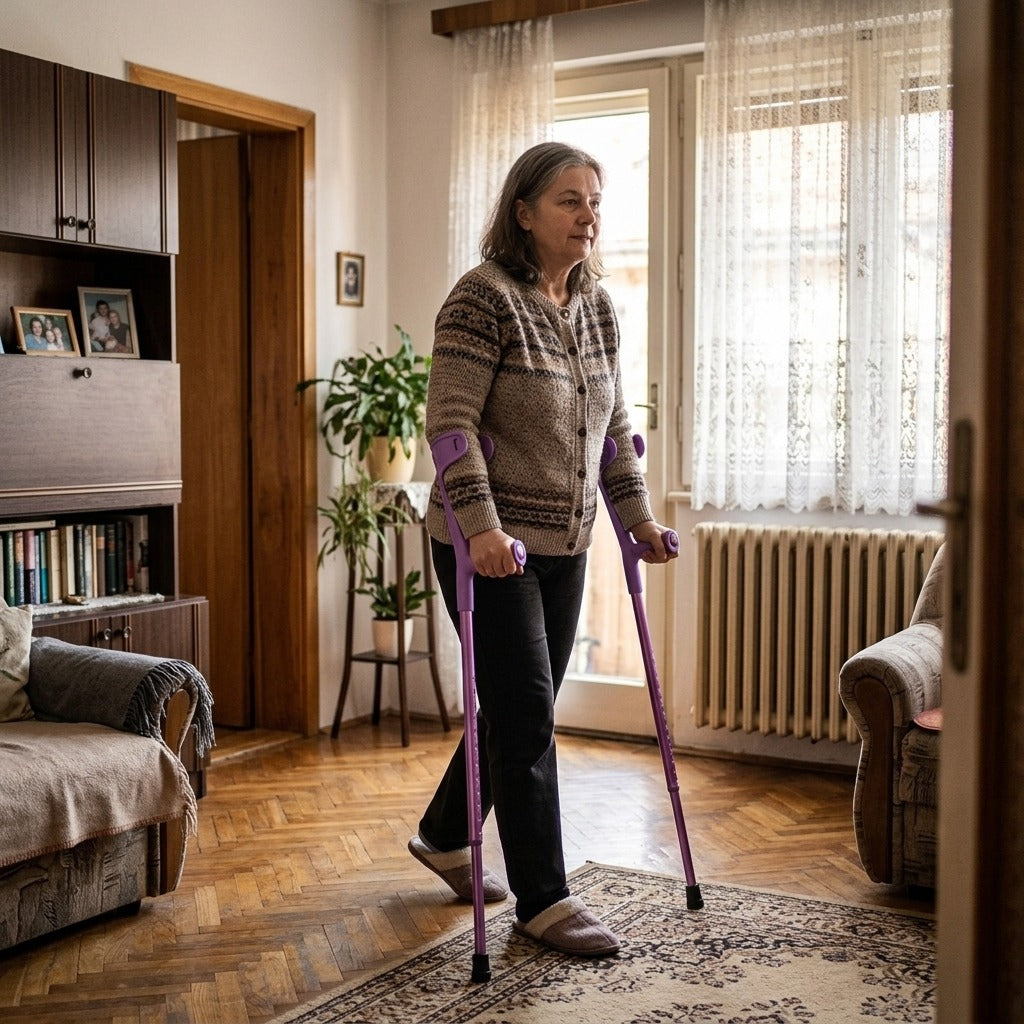 Könnyű, összecsukható alkartámaszos mankó felnőtteknek - otthon